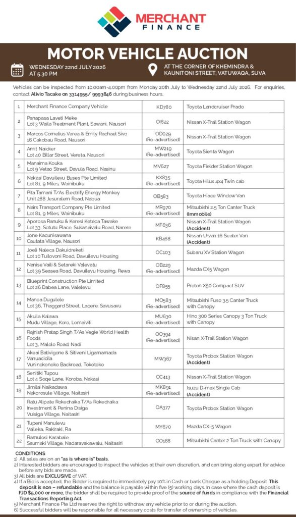 thumbnail of Motor Vehicle Auction 22nd July 2026